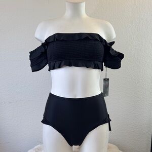 Wildfox Black Ruffled Bandeau Set